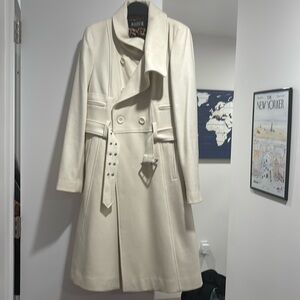 White double breasted belted wool coat
